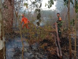 Babinsa Koramil 432-01/Toboali dan Masyarakat Desa Serdang Padamkan Kebakaran Lahan